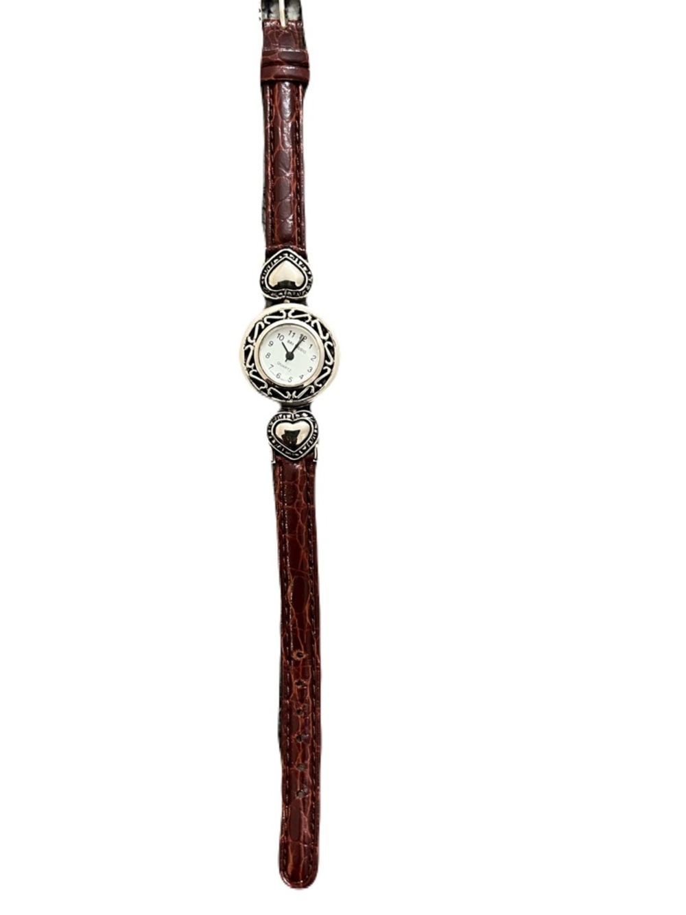 BAY STUDIO Brown Croc-Textured Leather Watch with Heart Accentsw